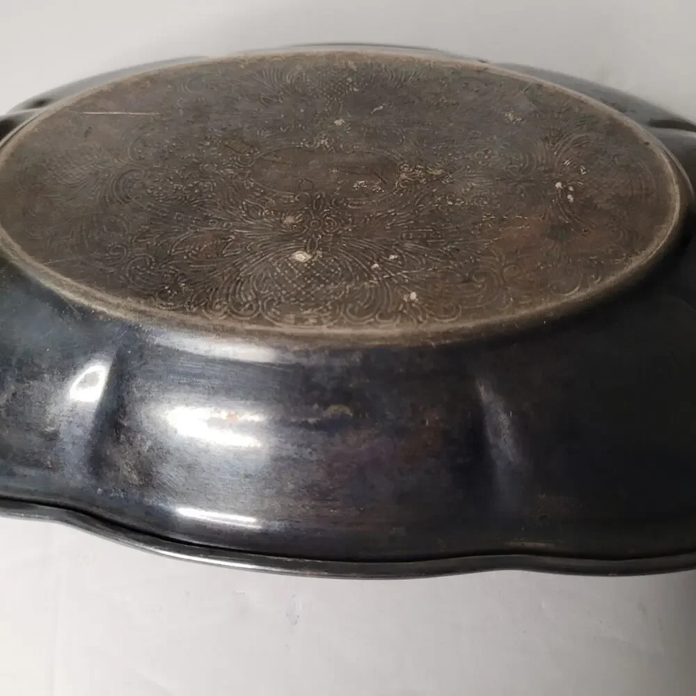 Vintage Silver Oval Chippendale Style Serving Plate 12X7 inches